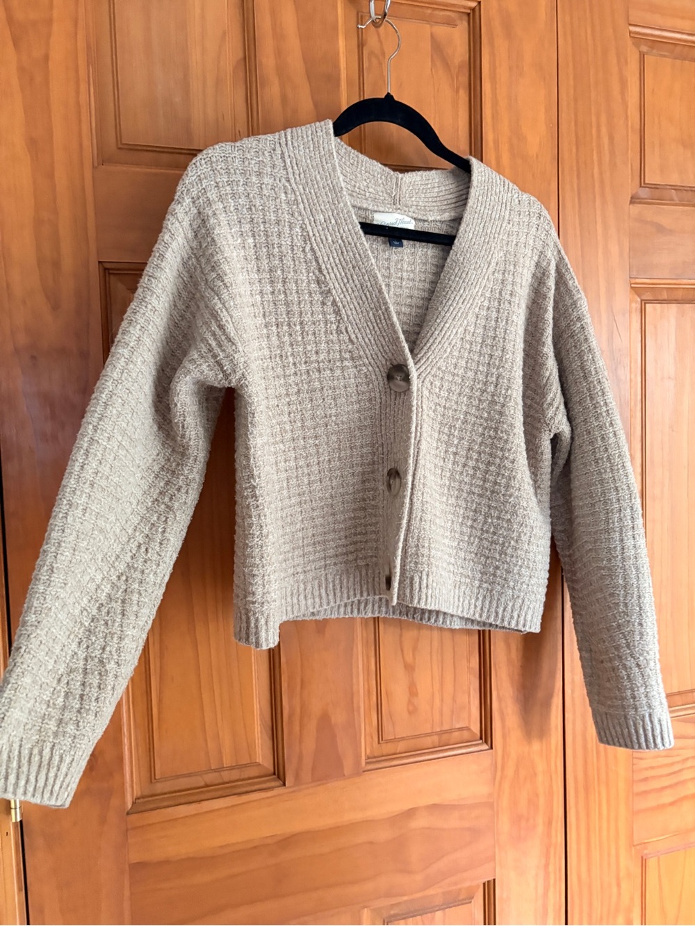Waffle knit Cardigan Tan Size Small